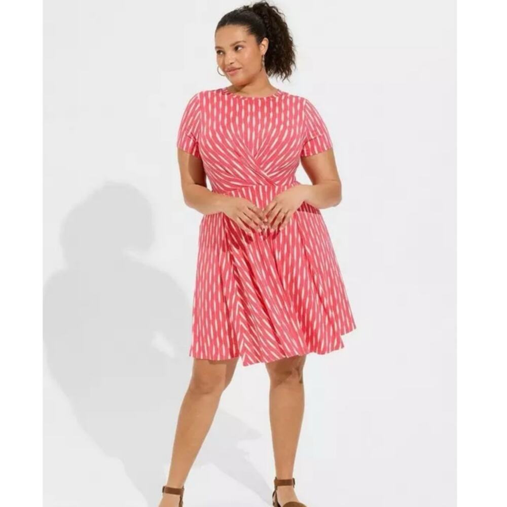 Torrid Pink and White Striped Fit-and-Flare Dress